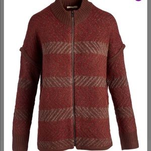 Mystree- Brown & Wine Striped zigzag zip-front cardigan S/M 28" Super soft- NWT